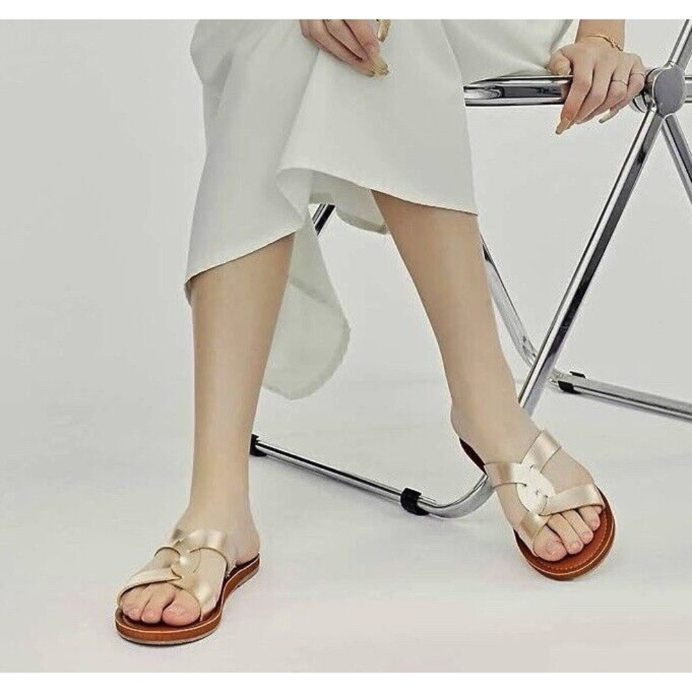 Womens Flat Sandals Size 7 Gold Color summer shoes Veittes - Picture 6 of 10